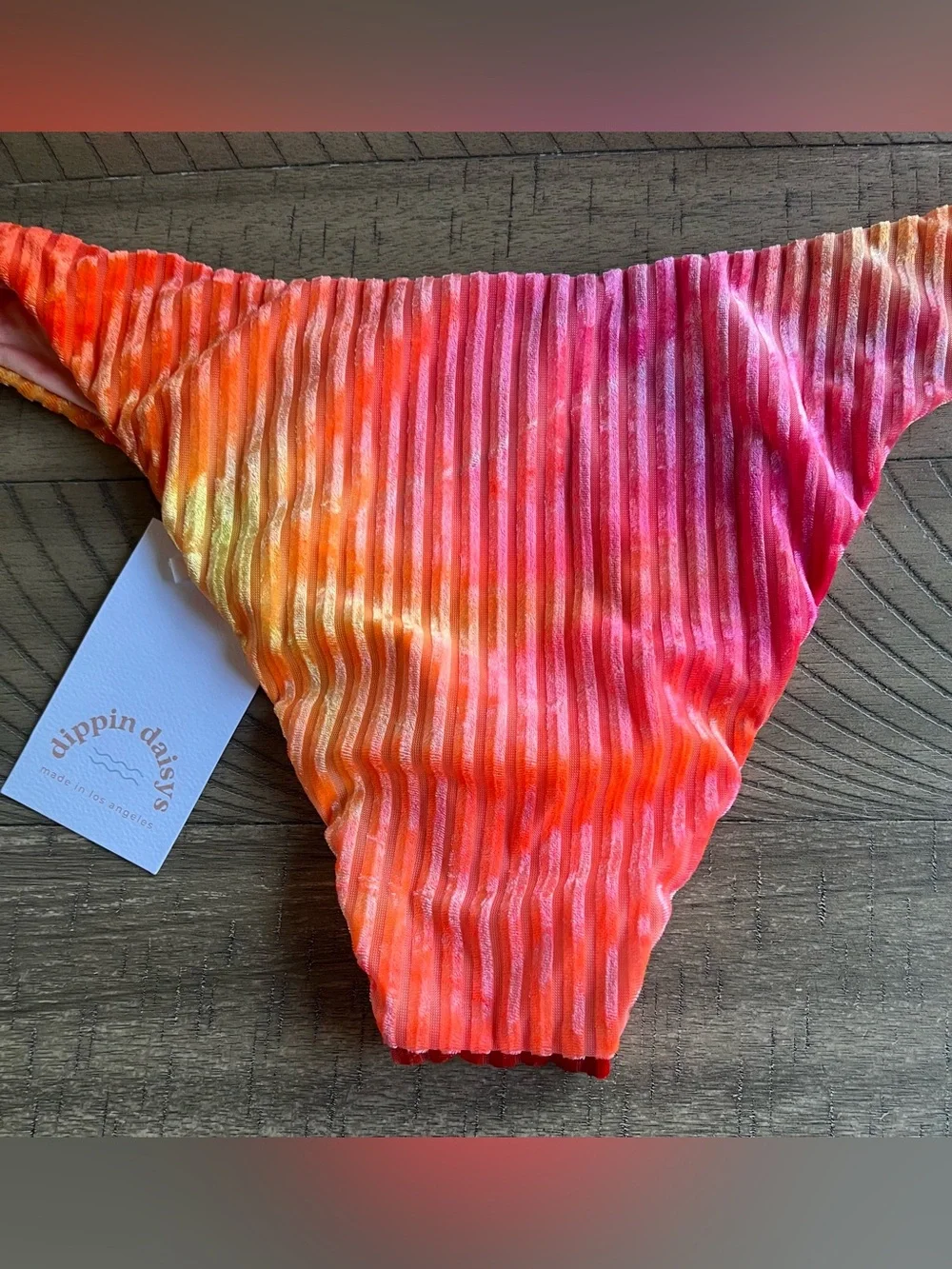NWT Dippin' Daisy's Textured Velvet Tie-Dye Bikini Size Small Pink Orange Ombre